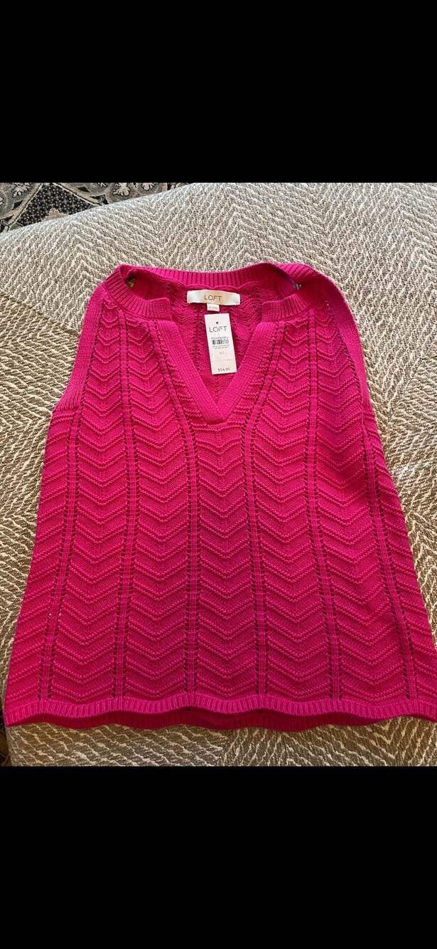 New w Tags Loft Hot Pink Sleeveless Pointelle Knit V-Neck Sweater Shell XS women